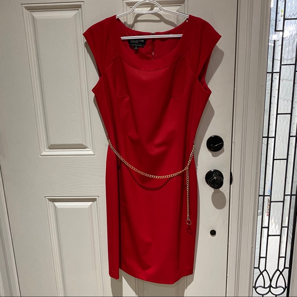 Beautiful Red Dress with a Golden Chain Belt
